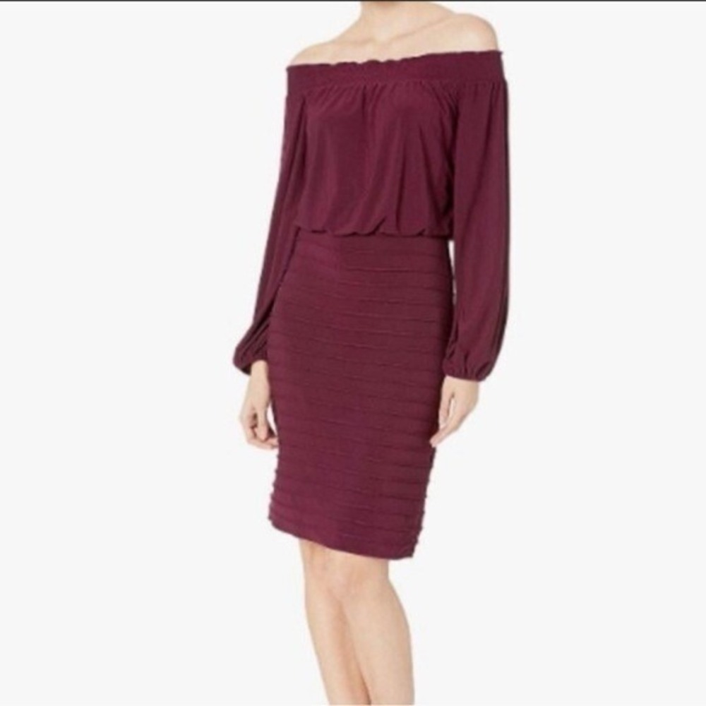 Adrianna Papell Matte Jersey Smocked‎ Pin-tuck Night Plum Dress Size 6 Women